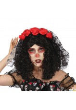 Diadème roses et tête de mort + voile