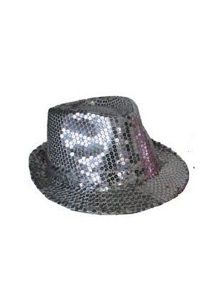 chapeau à paillettes disco argenté