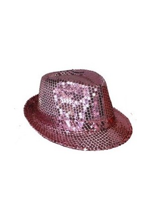 chapeau à paillettes disco rose