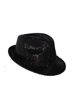 chapeau &agrave; paillettes disco noir