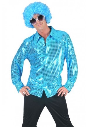Chemise disco à paillettes bleue