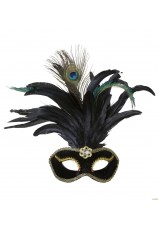 masque noir velours + plumes de paon